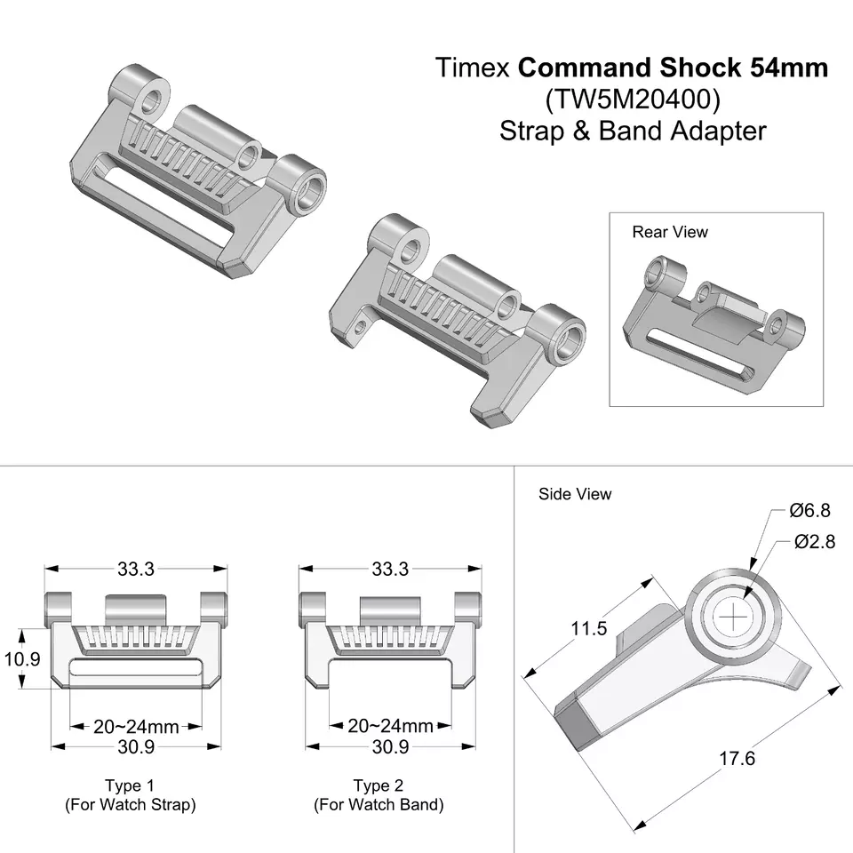 Adaptador de correa para un Timex TW5M20400 Command Shock