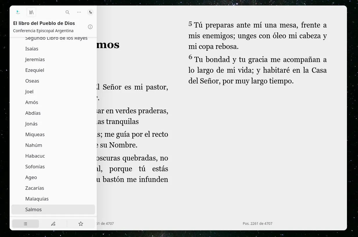 La tabla de contenido a la izquierda