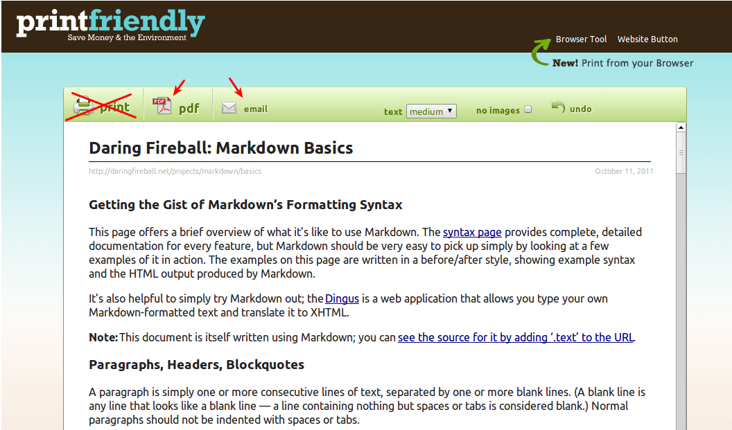 PrintFriendly para imprimir solo lo necesario y economizar tinta y papel.