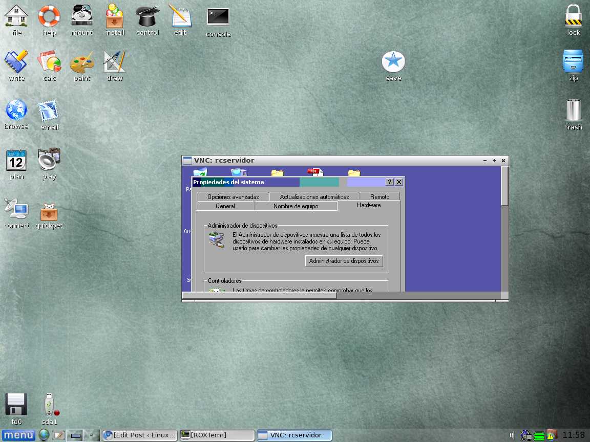 Puppy Linux ejecutando el VNC Client vncviewer