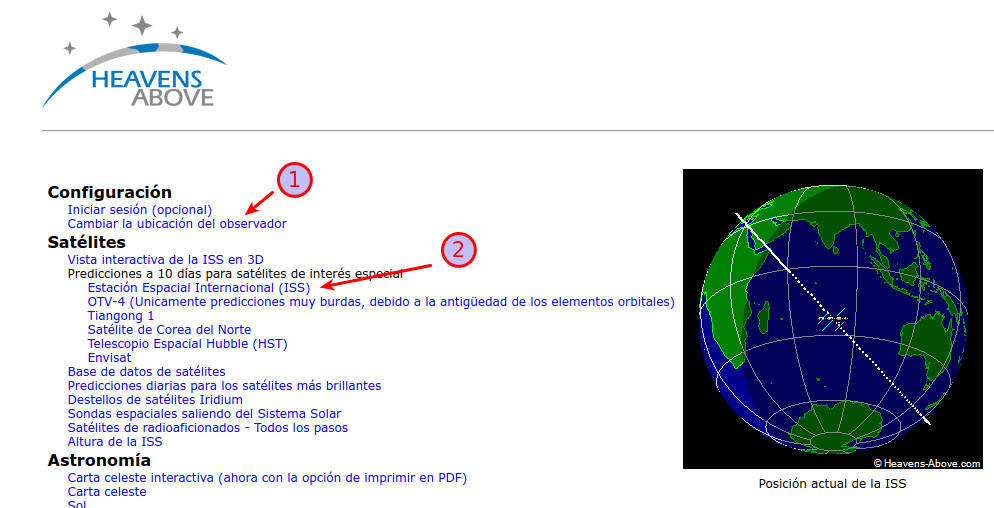 ISS en Heavens Above