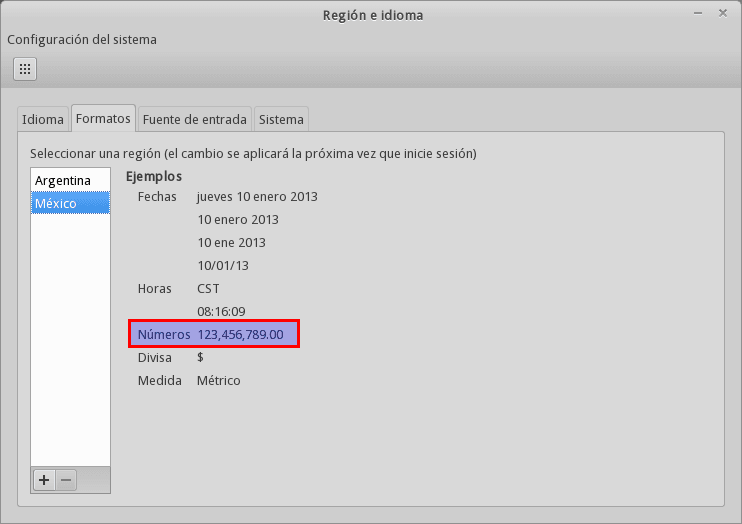 Ajustando los formatos de número en Manjaro Linux