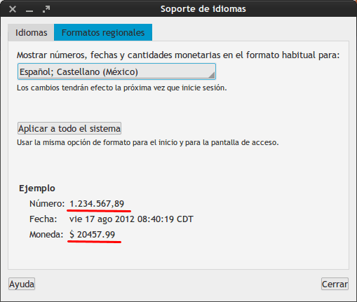 Formato de número y moneda para México