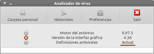 Clamtk con las definiciones antivirales actualizadas.