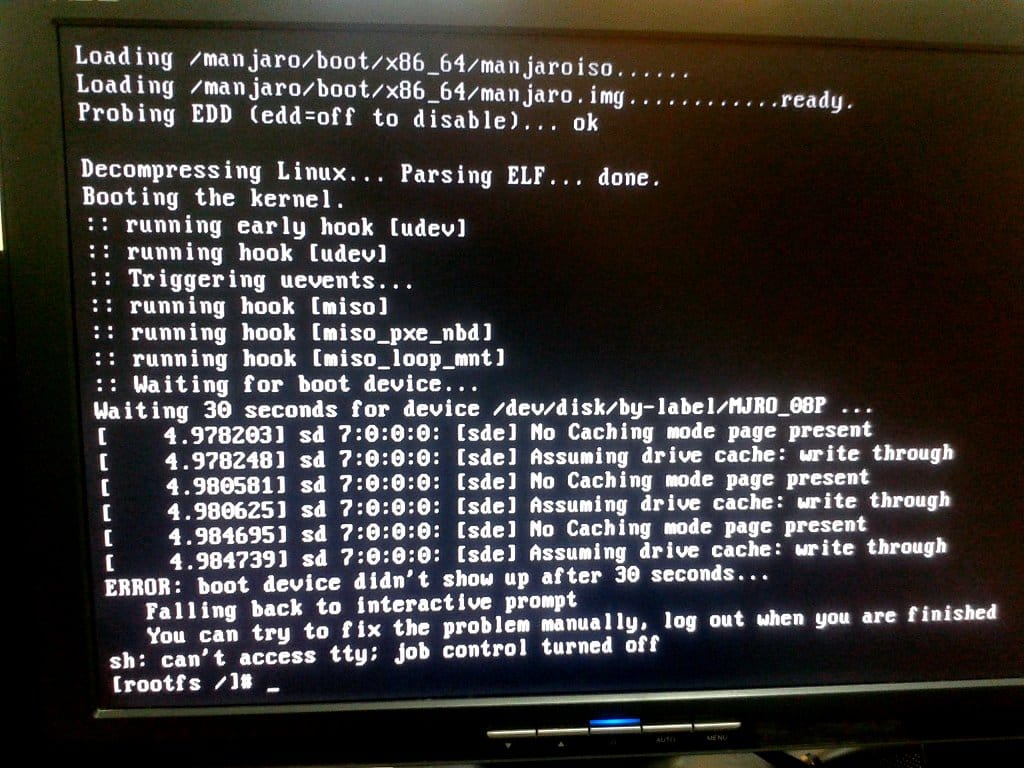 Error al iniciar Manjaro desde una unidad USB