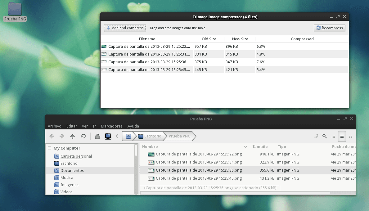 Optimizando archivos PNG con Trimage