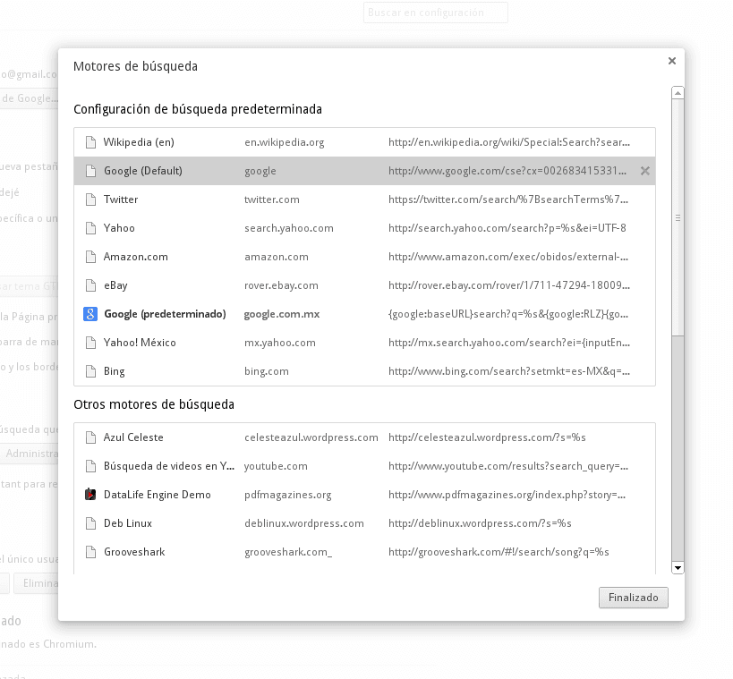 Administrador de buscadores en Chrome