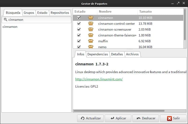 Gestor de paquete Pamac