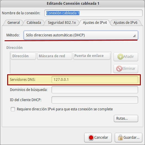 Editando Conexión cableada