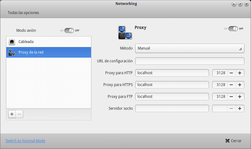 configuración del proxy de la red