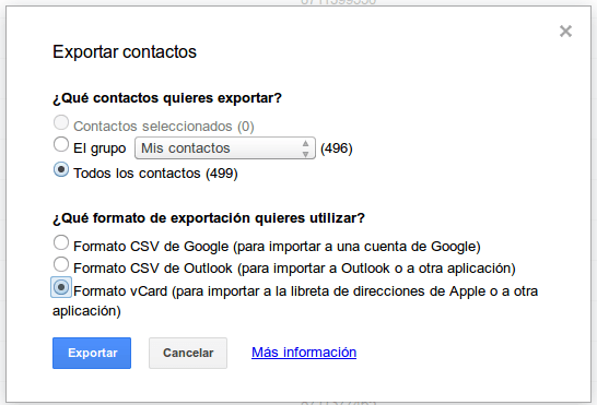 Exportar contactos de Gmail a vCard