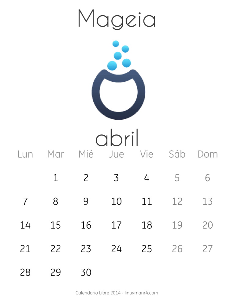 Calendario Libre 2014 Abril Mageia
