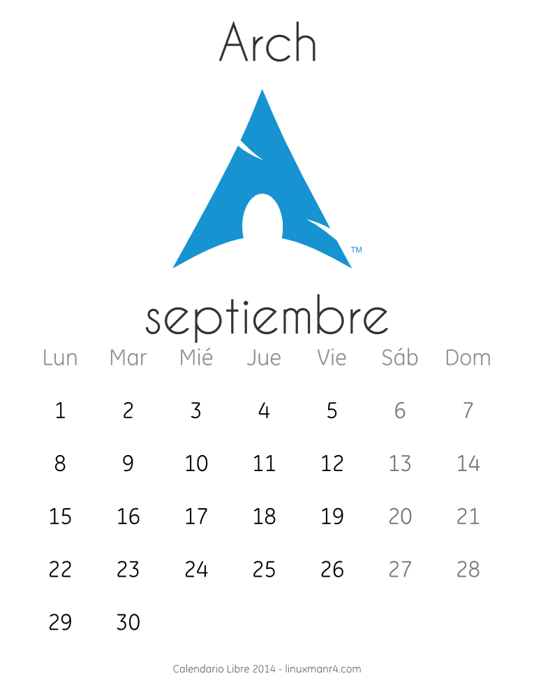 Calendario Libre 2014 septiembre Arch