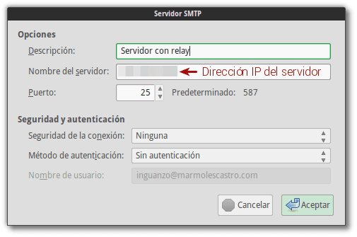 Servidor SMTP en Thunderbird