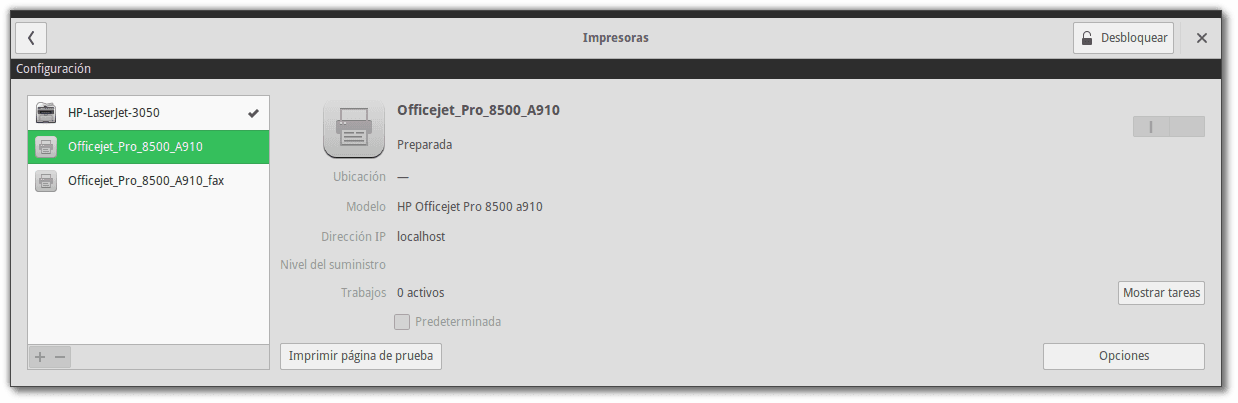 Lista de impresoras listas