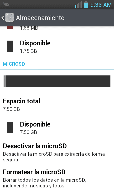 almacenamiento de la microsd