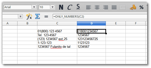 Ejemplos de la función only\_numbers \| función solo numeros libreoffice