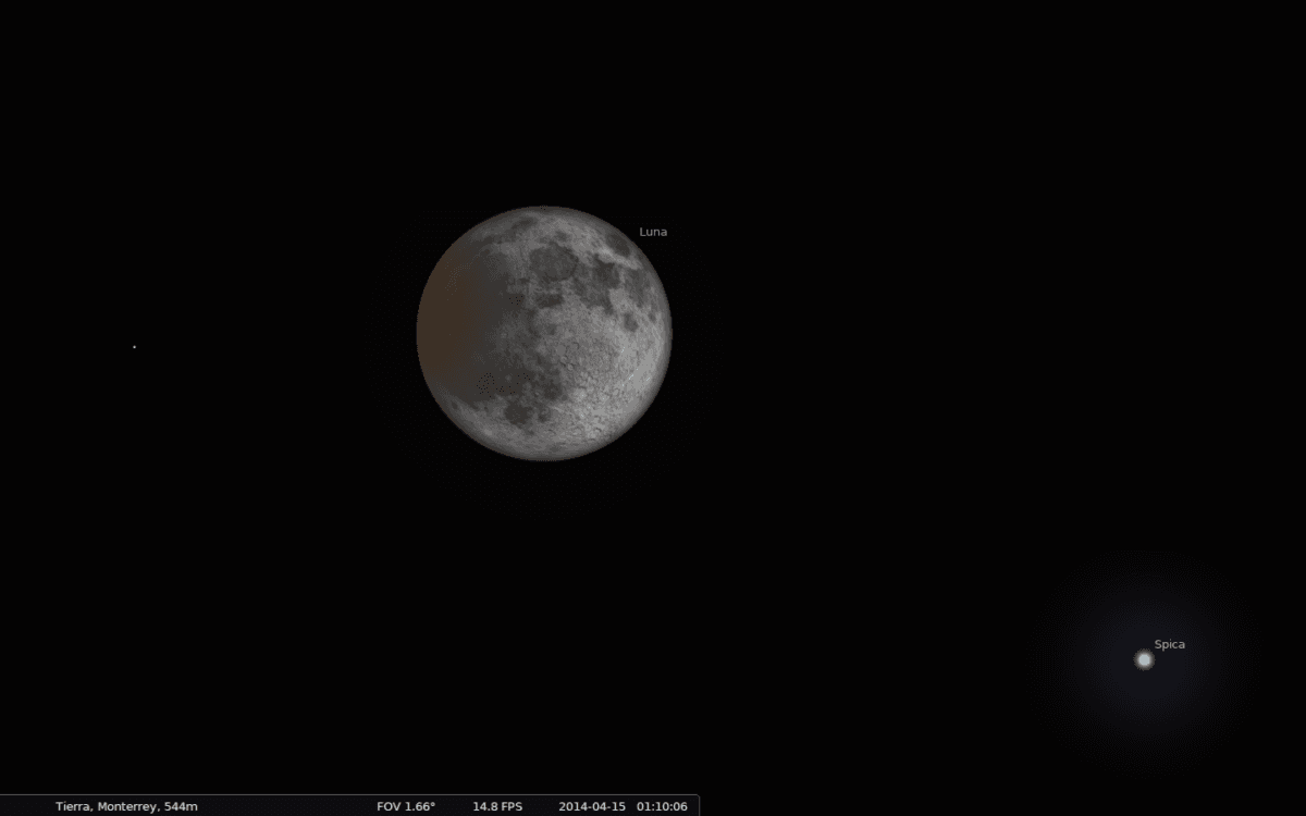Eclipse lunar 2014 con Stellarium - Luna y Spica