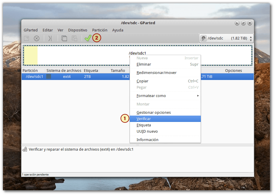 Verificar particiones con GParted