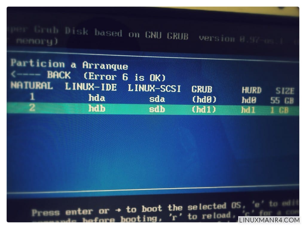seleccionando la particion