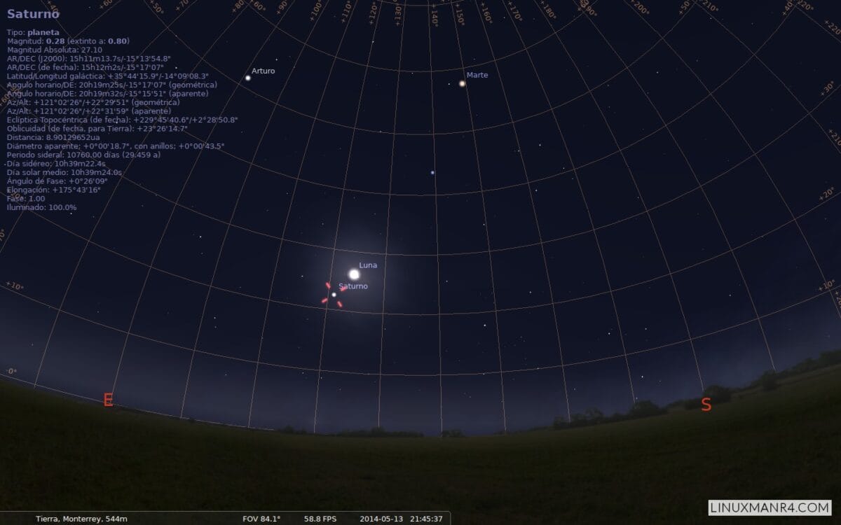 Saturno, la luna y Marte en el mes de mayo