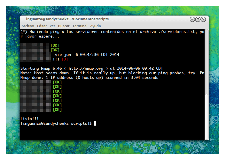 el script pingservers en acción