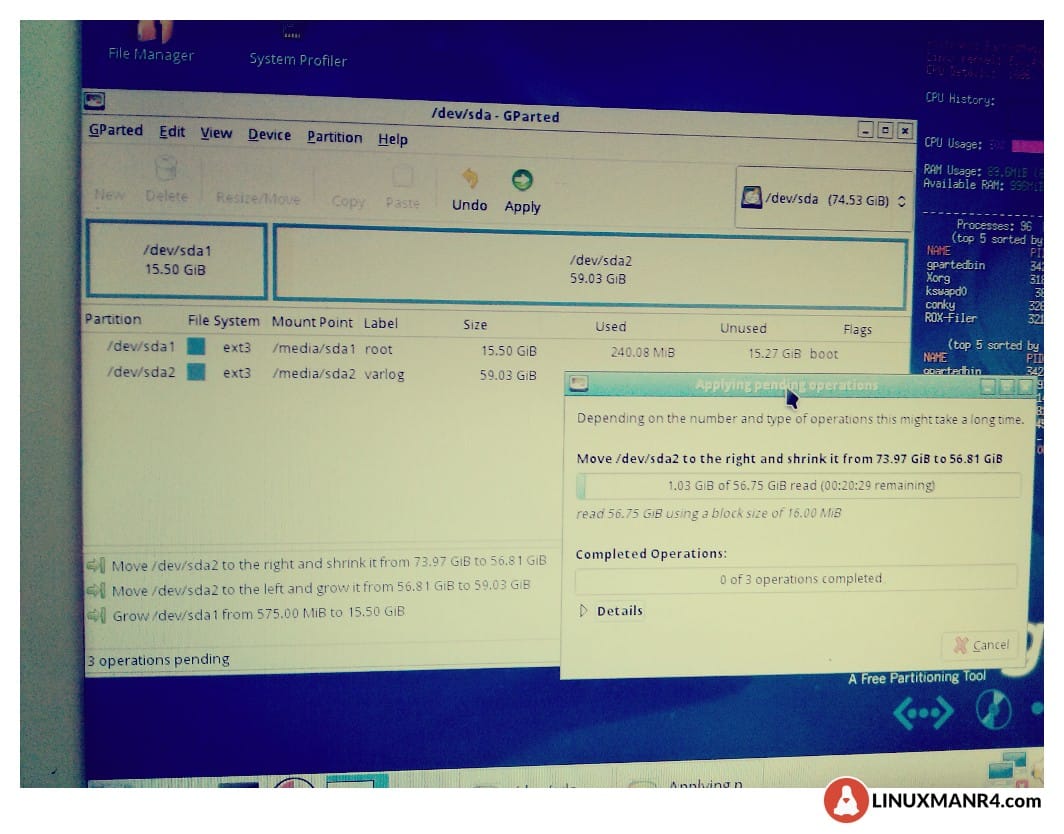 redimensionando las particiones de ipcop