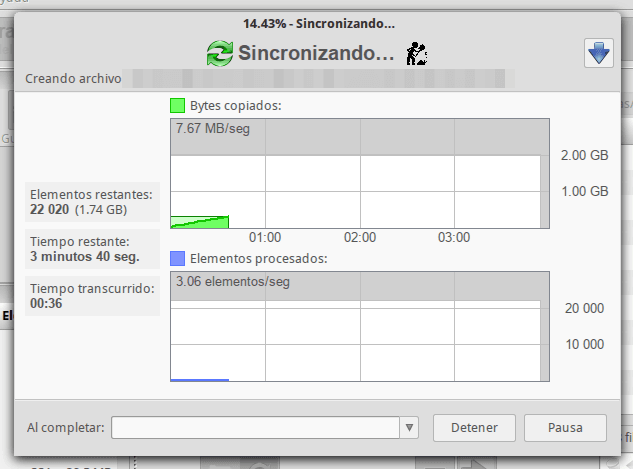 FreeFileSync - avance de la sincronización