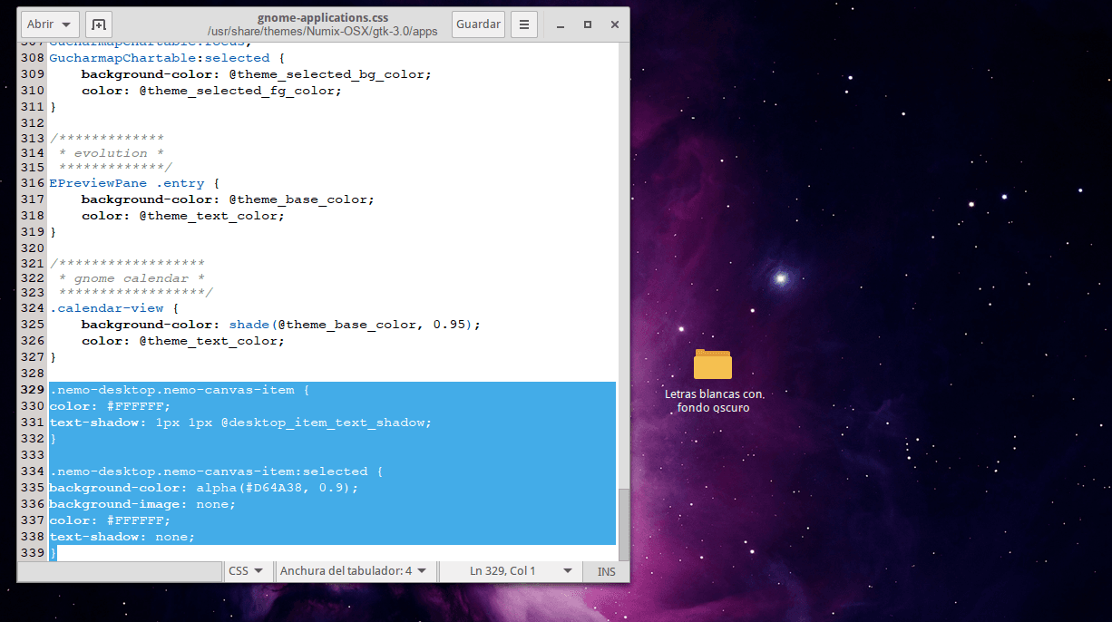 Cambiando el color de la letra en Cinnamon