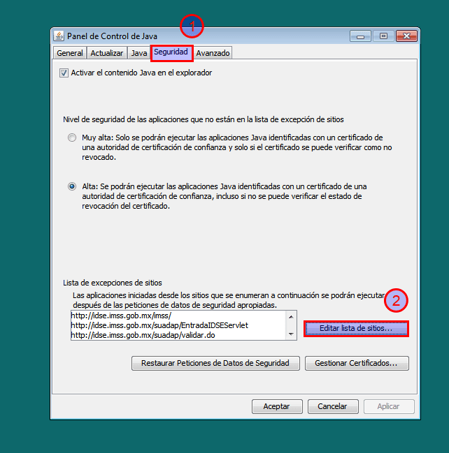 Panel de control de Java