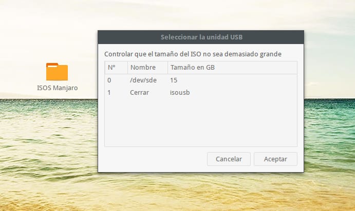 Seleccionar el dispositivo usb de destino