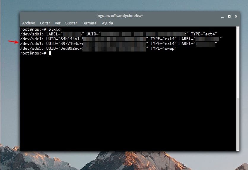 Resultado de ejecutar blkid