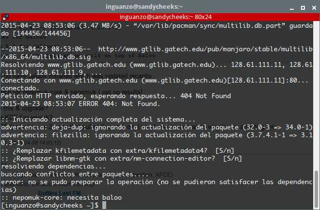 Problamas con las dependencias necesita baloo