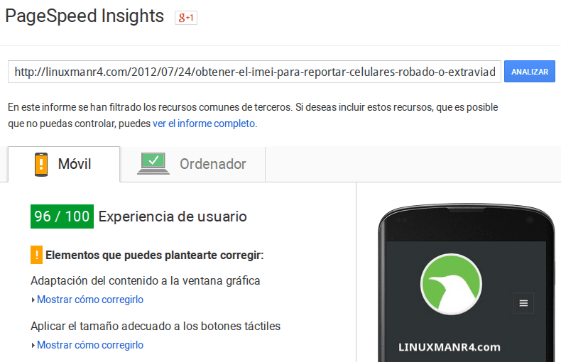 Resultados de PageSpeed Insights