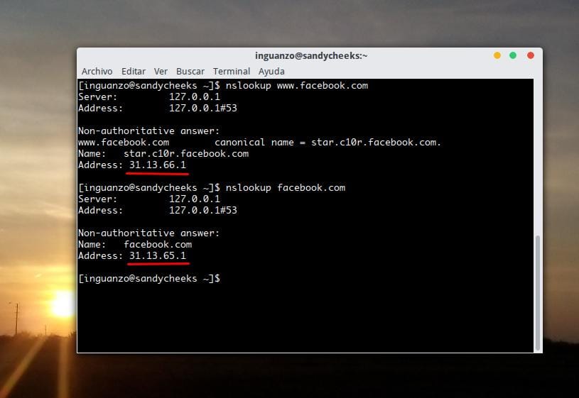 direcciones ip del dominio de facebook