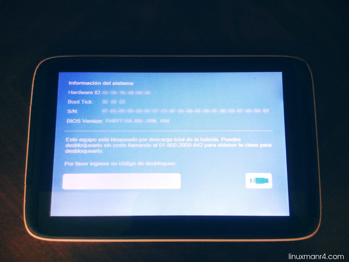 Bloqueo por descarga total de la batería.