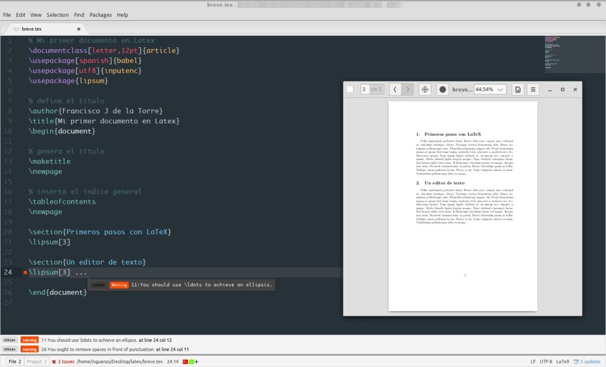 Trabajando un documento en Latex con Atom