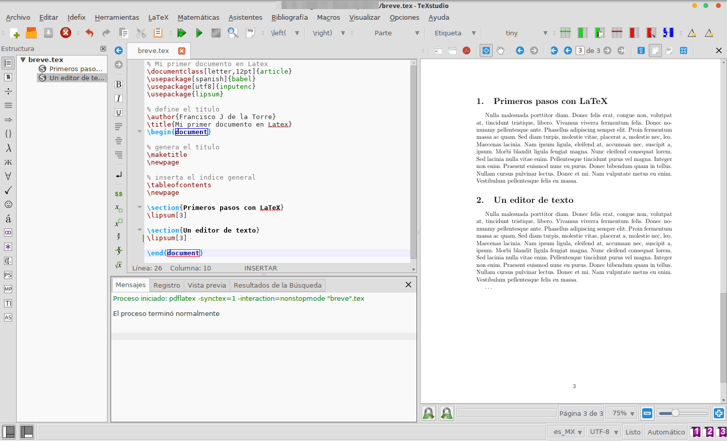 Trabajando un documento en Latex con TexStudio