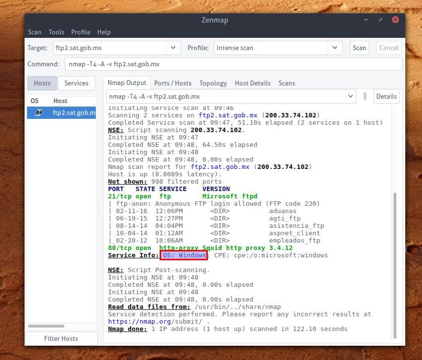 Resultado del escaneo al servidor del SAT.