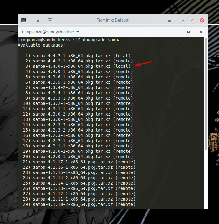 Instalando samba en la versión correcta