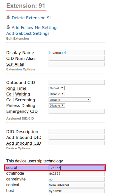 Configuración de la extensión