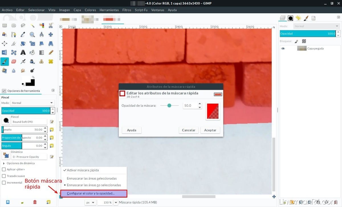 opciones máscara rápida GIMP