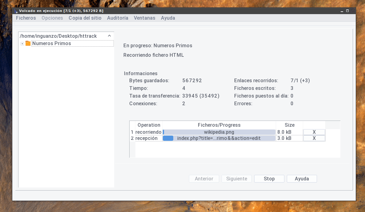 httrack copiando un sitio