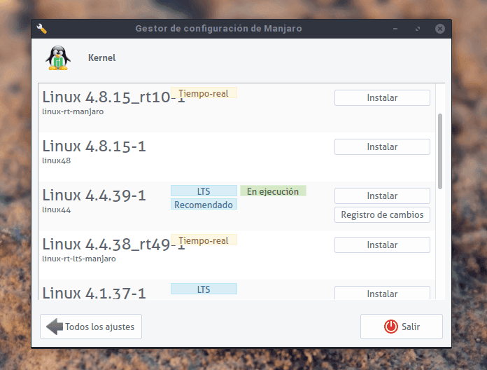 kernel 4.4 en Manjaro settings manager