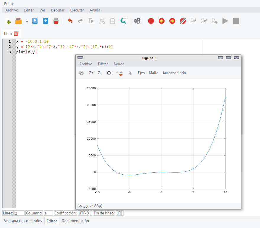 graficando una función en octave