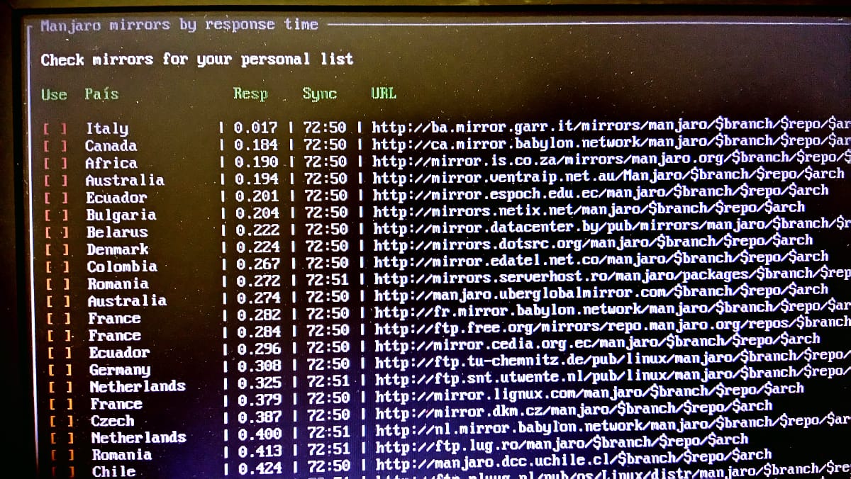 pacman-mirrors -g --interactive