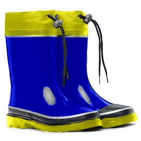 botitas de hule azules con suela amarilla