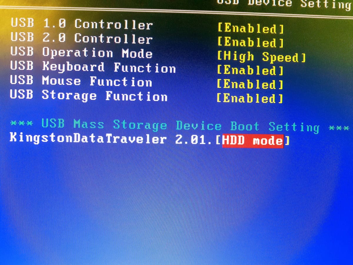 HDD Mode en un BIOS Phoenix.