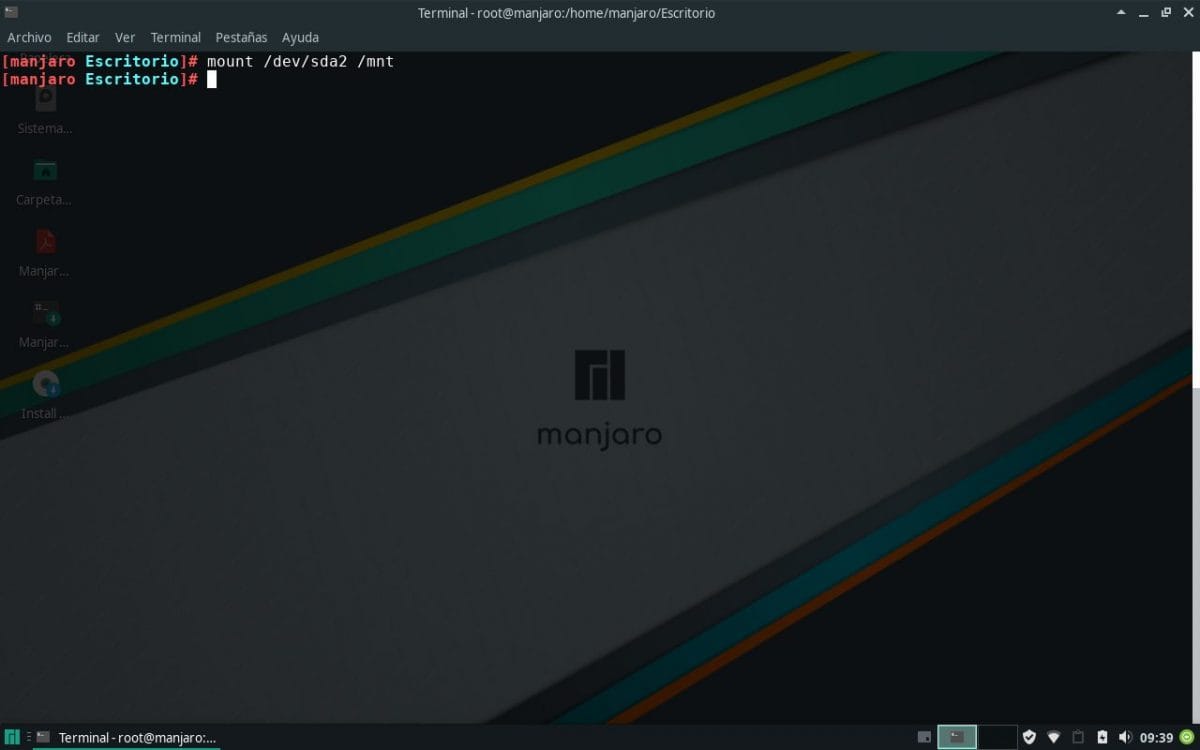 Monjate de la carpeta raíz en la carpeta /mnt