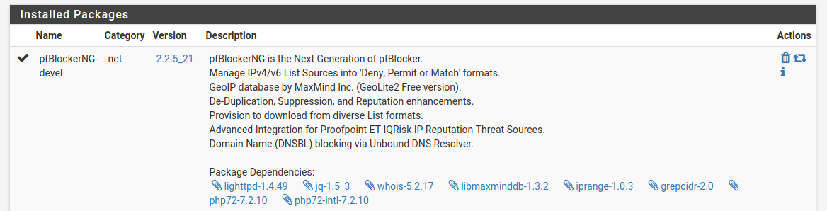 El paquete se llama pfBlockerNG-devel.